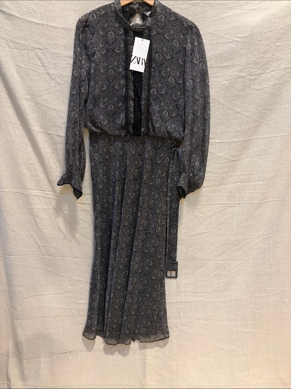 Zara Dark Paisley Long Sleeve Midi Dress